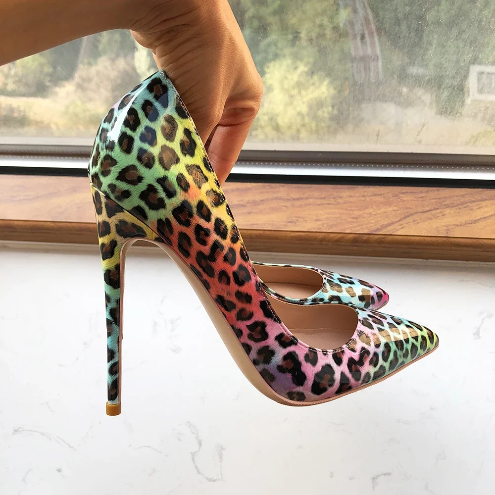 

Tikicup Colorful Leopard Print Women Sexy Pointy Toe Stiletto High Heels Ultra 12/10/8cm Heel Pumps Elegant Ladies Dress Shoes