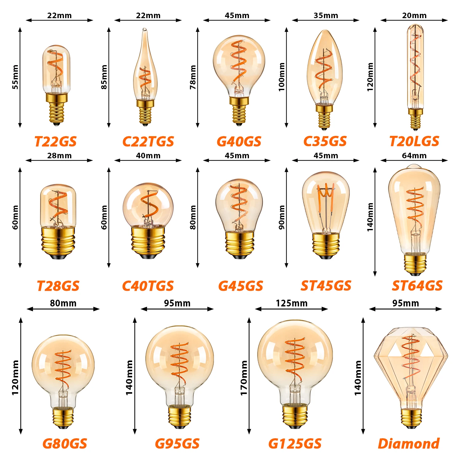 E14 E27 LED Filament Spiral Light Bulbs Vintage Gold Tint Glass Ampoule 3W G80 C35 ST64 Retro Indoor Decor Dimmable Edison Bulb