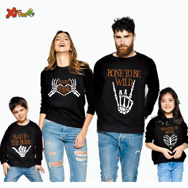 Halloween Family Sweatshirts Costume Hoodies Happy Halloween 2025  Kids Sweatshirts Boy Girls Clothing Children Matching Clothes