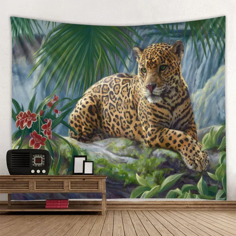 Mysterious jungle animal tapestry characters lion tiger leopard art tapestry mandala boho hippie psychedelic home decoration