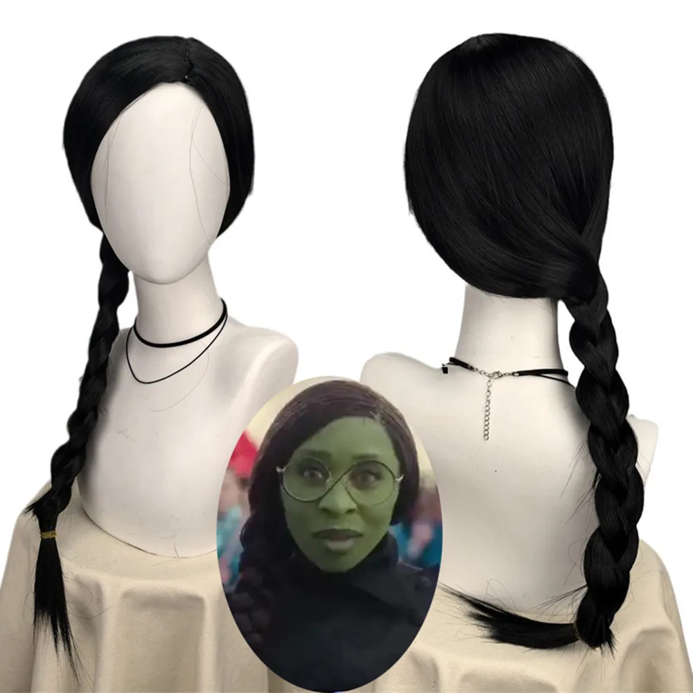 Hexe Elphaba Lange geflochtene Perücken Schwarze Hexe Cosplay Zopfperücke für Frauen Blonde Gute Hexe Prinzessin Film Halloween Party