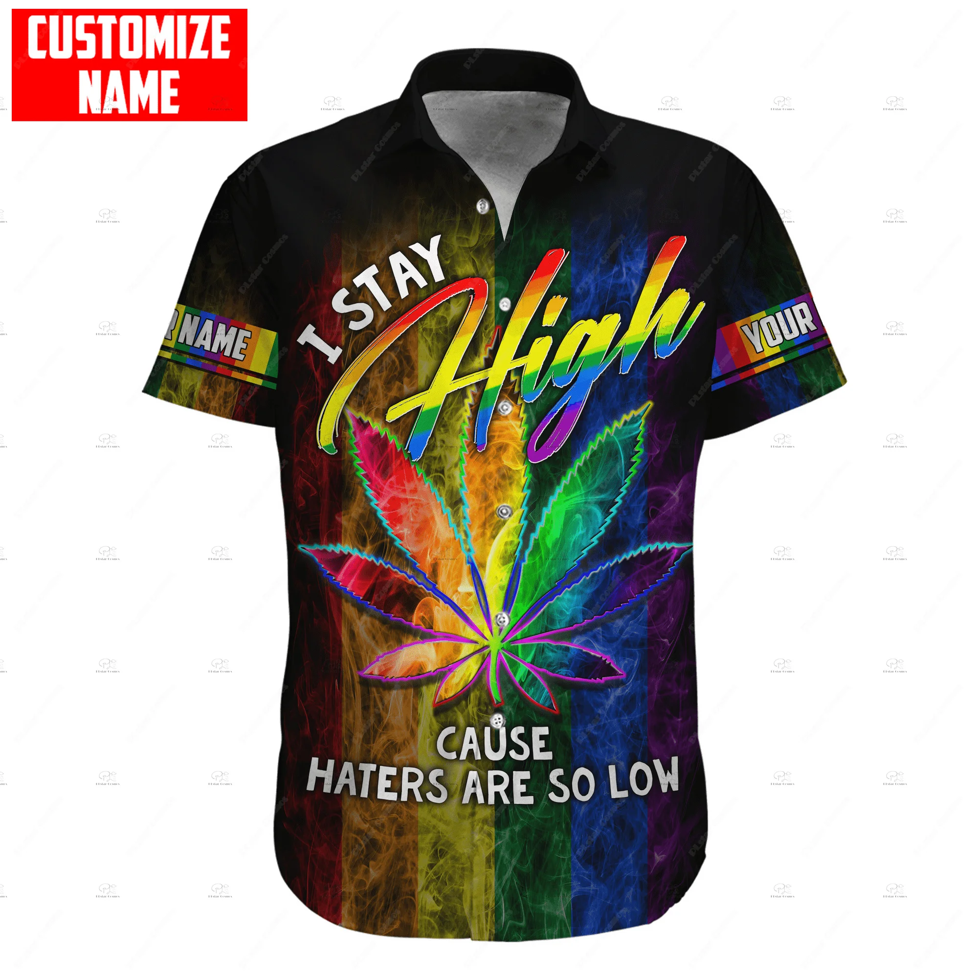 

Custom Name LGBT Gay Rainbow Vintage Retro Colorful Tattoo 3DPrint Summer Casual Funny Harajuku Short Sleeves Hawaiian Shirts X4