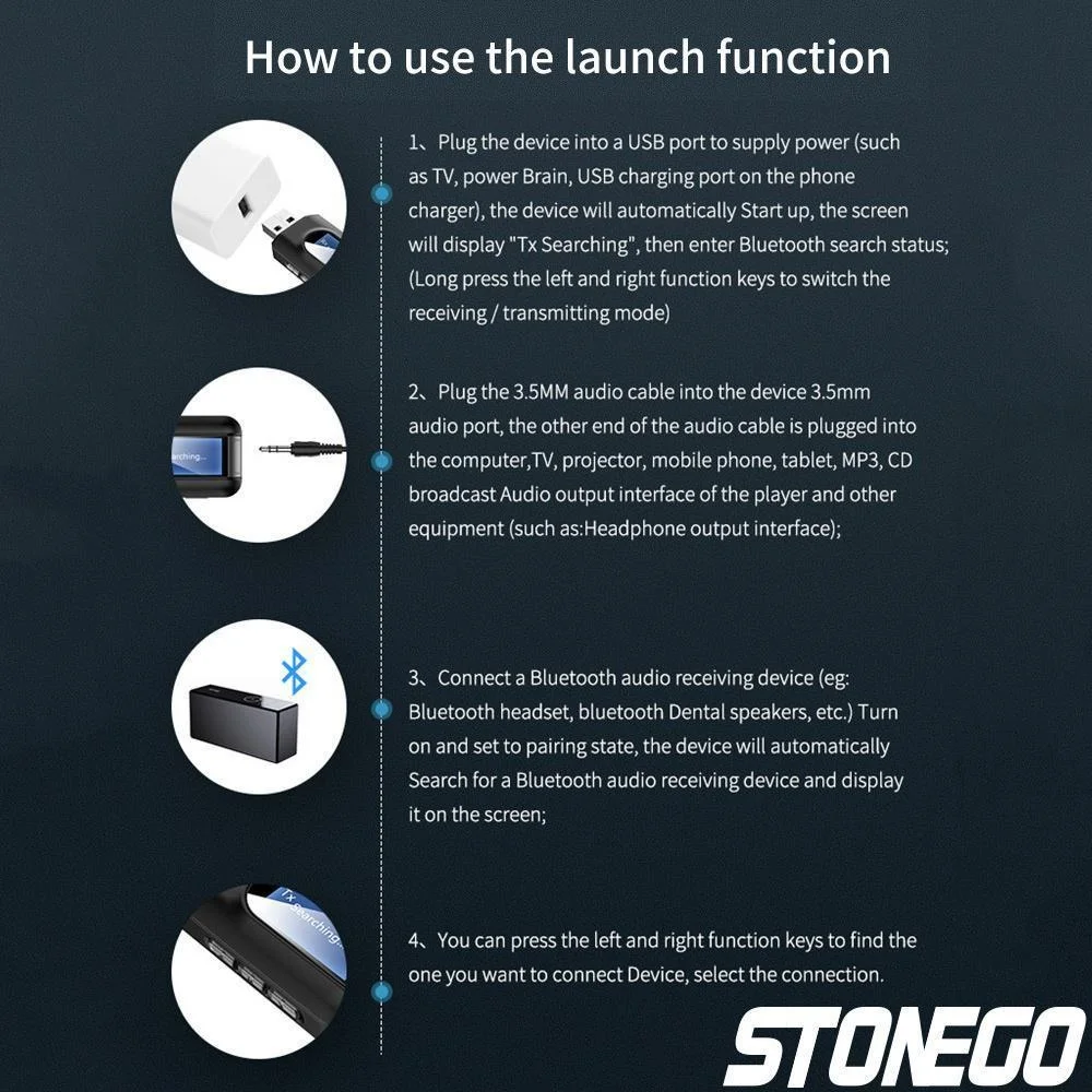 STONEGO Bluetooth 5.0 アダプタ USB Bluetooth レシーバートランスミッター車の PC TV HD オーディオワイヤレスアダプター