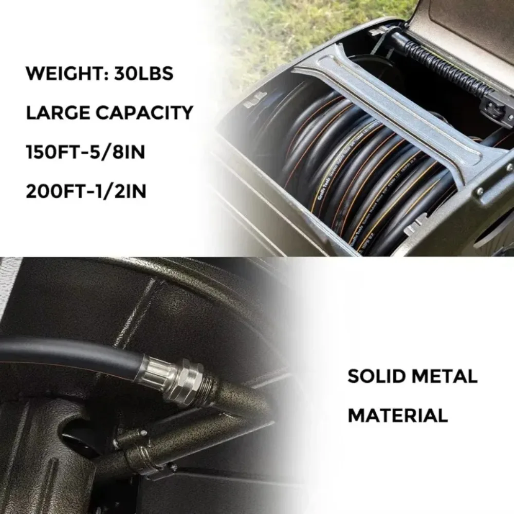 صندوق بكرة خرطوم معدني منزلي/أخضر، بكرة تخزين خرطوم حديقة شديدة التحمل، مقبض كرنك، سعة خرطوم 150 قدم 5/8 بوصة، أفضل خصومات