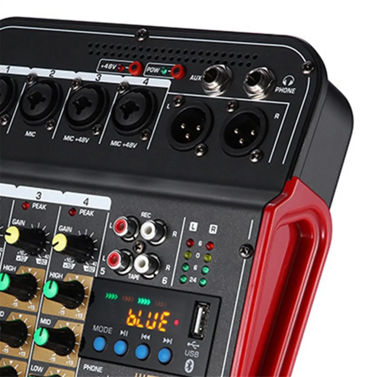 6-Channel Audio Mixer Audio USB Bluetooth-Compatible Reverb Audio Processor Sing Live with Sound Card Mixers EU Plug