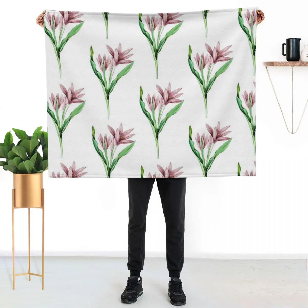 Vintage Autumn Crocus Hand Drawn Flower Illustration Throw Blanket Baby Summer wednesday Beautifuls Travel Blankets