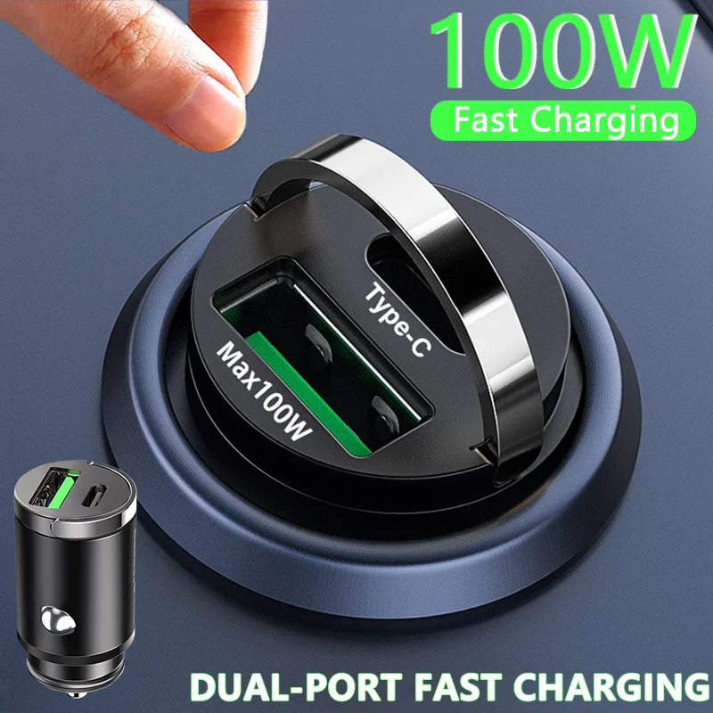 Mini 100W USB Car Charger Fast Charging Car Phone Charger Adapter Mini PD USB Type C Charger for iPhone Xiaomi Samsung Huawei