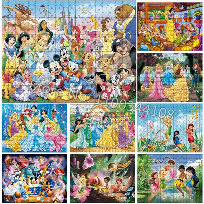 

Disney Princess Jigsaw Puzzles 300/500/1000 Pcs Cartoon Mickey Mouse Tinker Bell Puzzle Decompress Gifts Children Education Toys