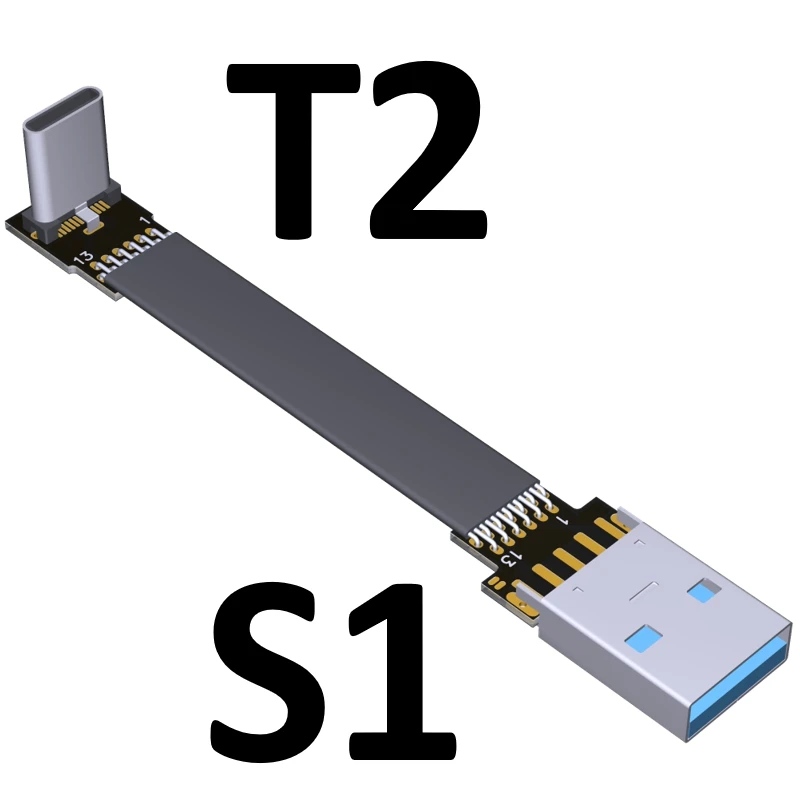 Cable de datos de carga rápida USB 3,0 tipo C, 3A, USB tipo C, cinta de Cable doble de 90 grados, ángulo plano, cuello de cisne