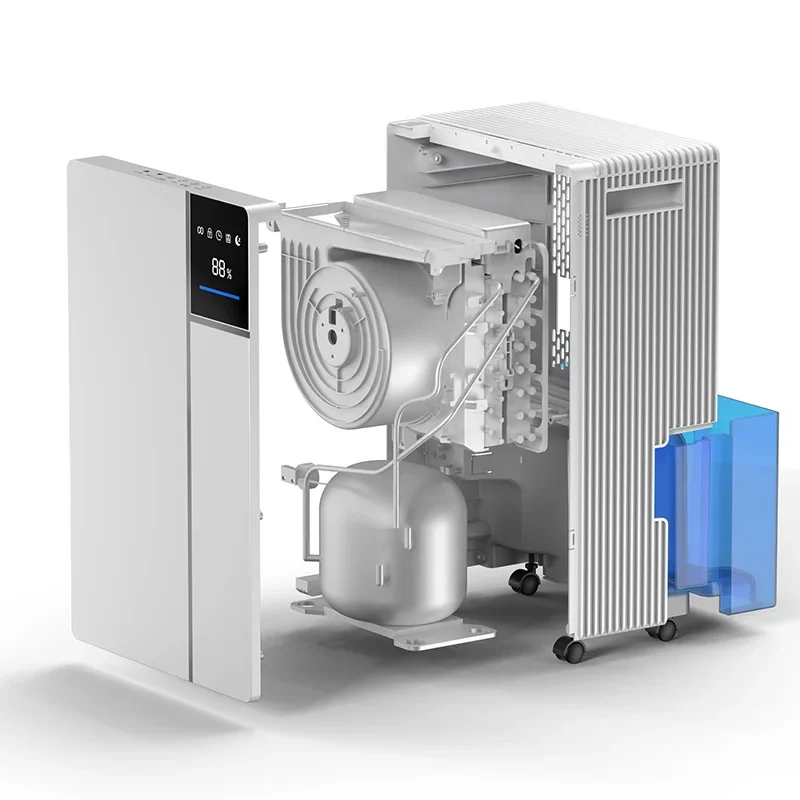 Commercial-grade dehumidifier with compressor-assisted refrigeration and dehumidification (low noise), automatic defrosting