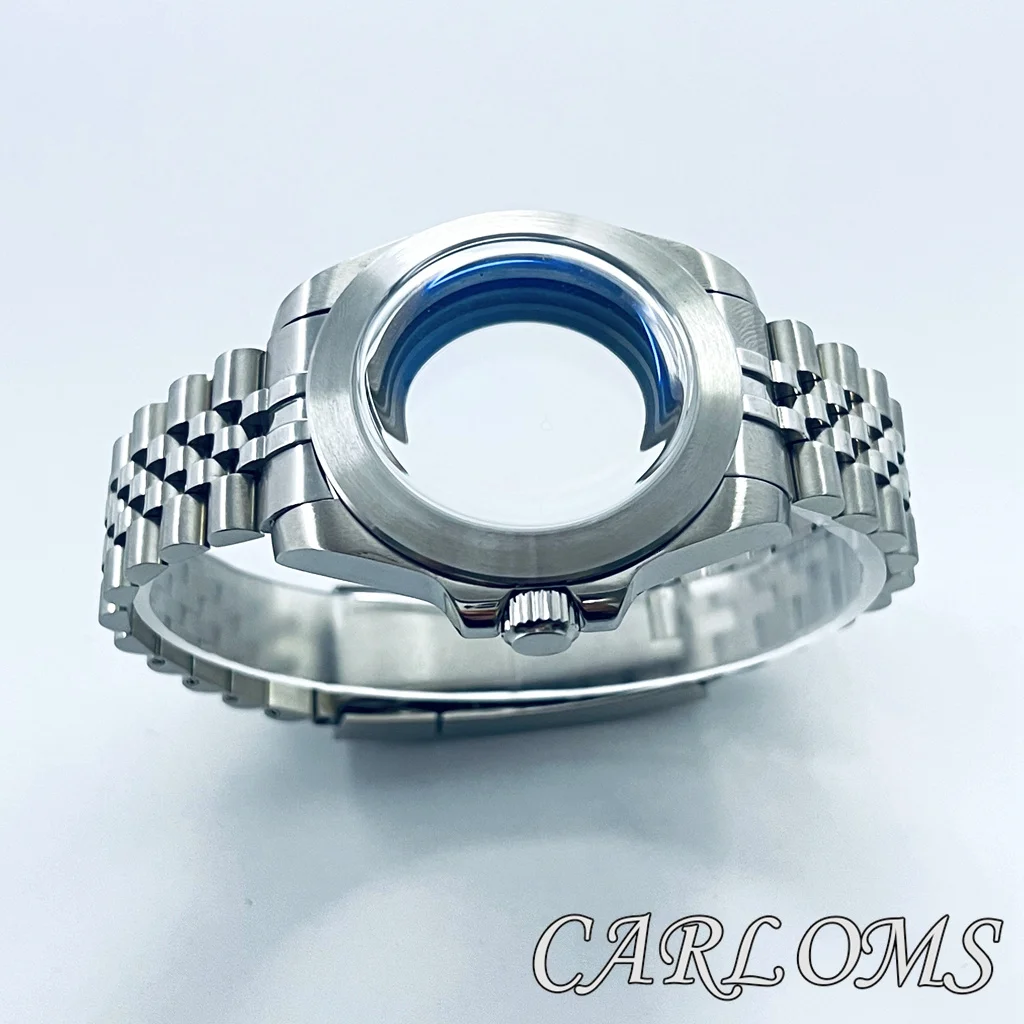 Top 40mm NH34 NH35 NH36 NH70 NH72 ETA2824 PT5000 Watch Case Brushed Stainless Steel Case AR Blue Domed Glass Glide Lock Clasp