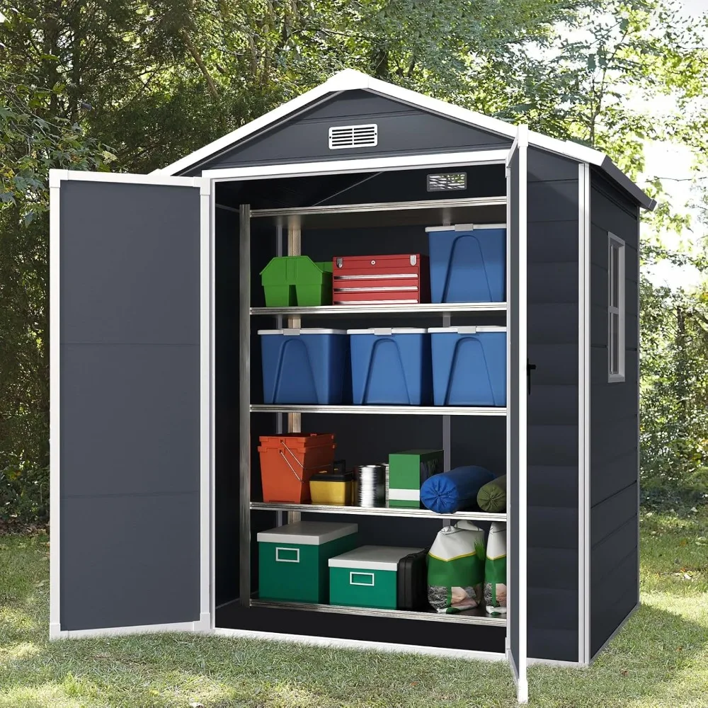 

Resin Shed 6x4.4FT,Plastic Storage Shed with Floor,Outdoor with Floor for Garden Tool,Waterproof