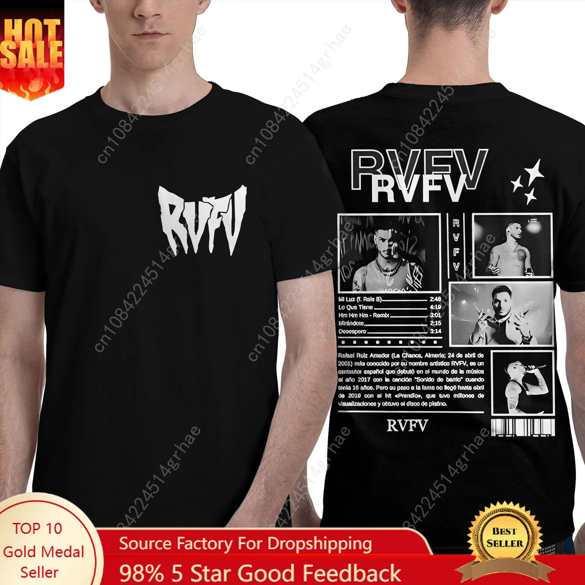 

RVFV Eltiburón New Album 2025 T-Shirt Men Hip hop Vintage Cotton T-Shirts Summer Breathable Hip Hop Tees Loose Plus Size