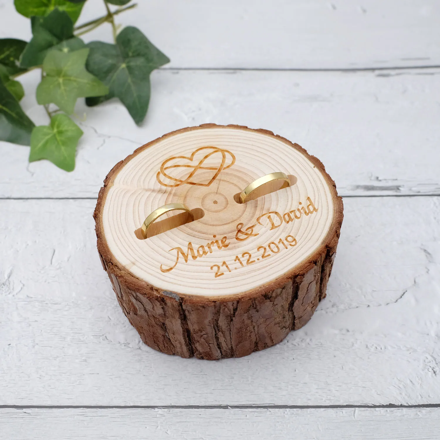 

Custom Rings Holder Personalized Wedding Ring Bearer Wood Slice Rustic Wedding Ring Box Proposal Engagement Bridal Shower Gift