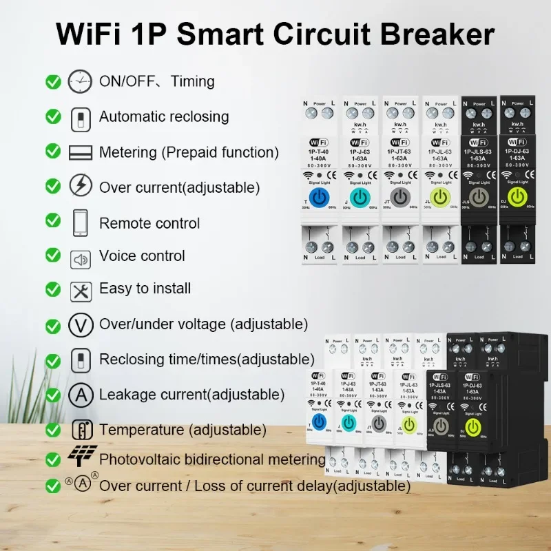 Tuya Smart Home Circuit Breaker 220V 1P Voltage Relay Interruptor Intelligent Wifi Transfer Switch Smartlife Overload Protector