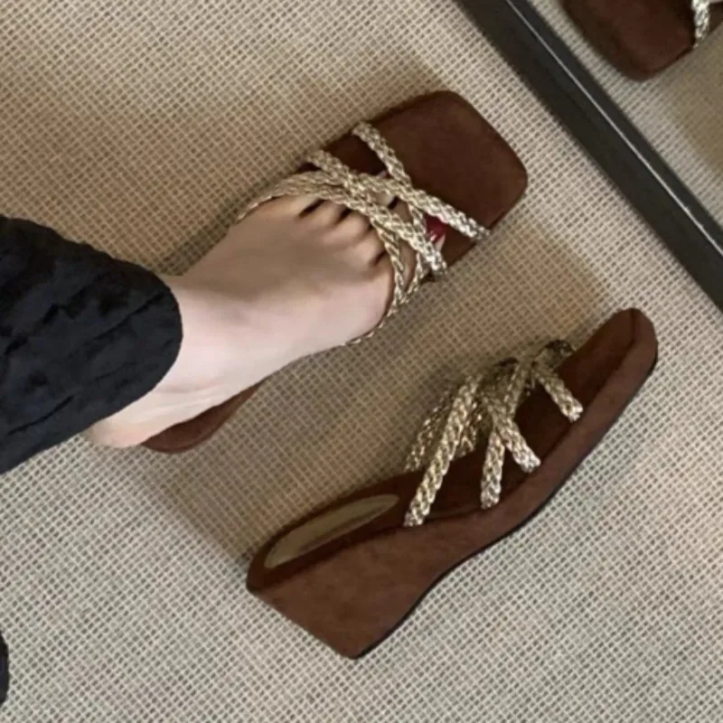 

Женские туфли на высоком каблуке, летние элегантные сандалии-шлепанцы на танкетке, новинка 2026 года, дизайнерские комфортные туфли-лодочки для вечеринок, Zapatos