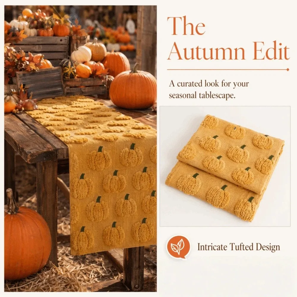 Comfortable Halloween Table Runner Soft Texture Rectangular Pumpkin Table Cover Long Creative 3D Tufting Dining Tablecloth