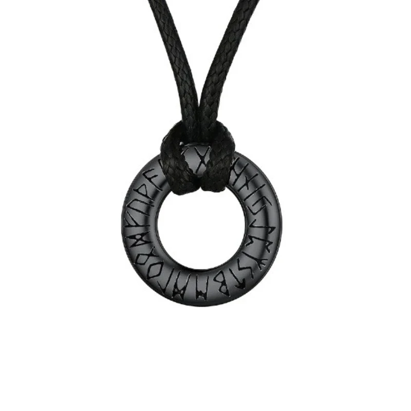 Luen Letter Circular Pendants Stainless Steel Men Personality High-end Fashion Leather Rope Necklaces Jewelry