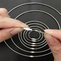 50Pcs/lot Screw Locking Stainless Steel Wire Keychain Cable Rope Key Holder keychains Cable Outdoor Hiking Keychains