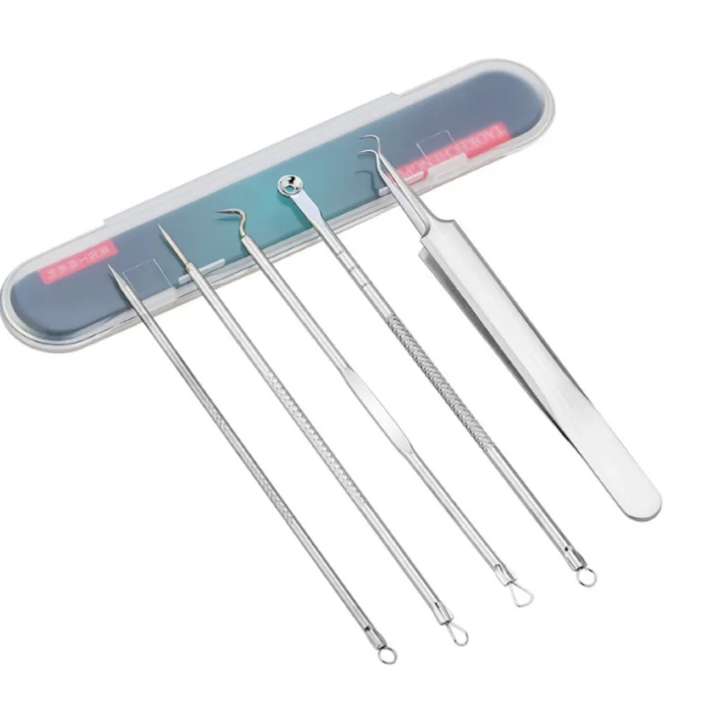Kit de Ferramentas para Remoção de Cravos e Espinhas, 5 Peças, Extrator de Acne, Agulhas, Pinça, Limpador de Poros, Ferramenta de Limpeza Profunda