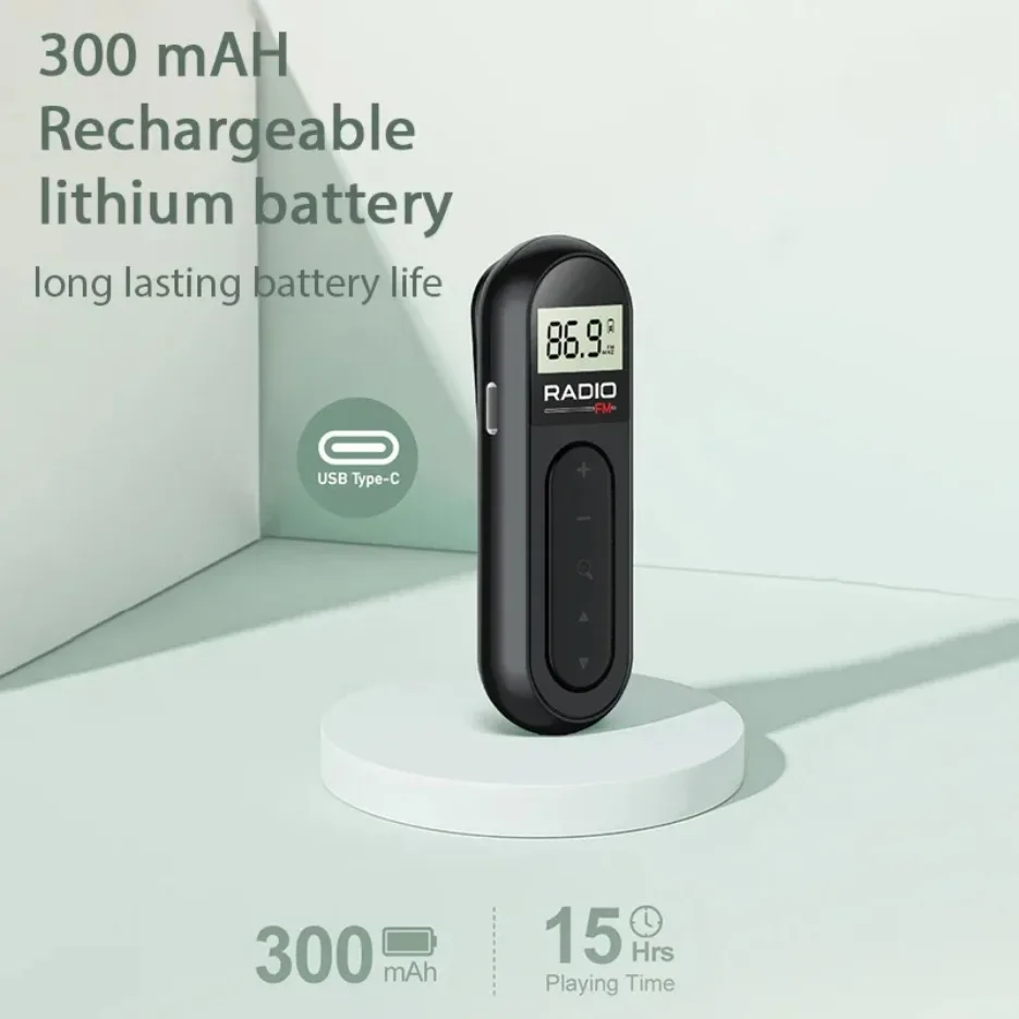 ‌TOGYN Portable Radio Receiver Mini Pocket FM Radio Rechargeable with Backlight LCD Display 3.5mm Headphone Receiving Antenna