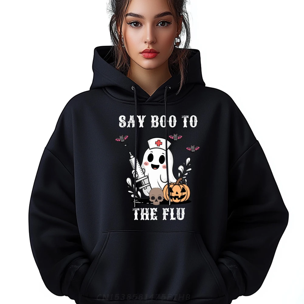 

Funny Nurse Halloween Say Boo to the Flu Ghost Tee Free Shippping Clothes Men Long Sleeve Tee