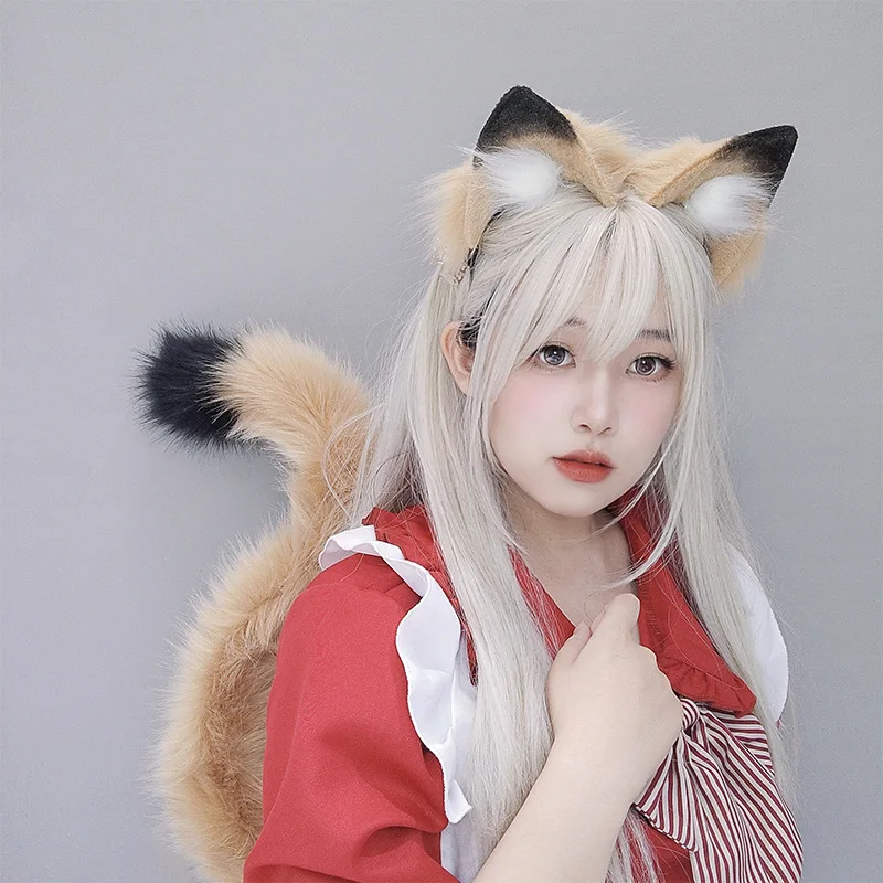 

Anime Cosplay Props Lion Ears and Tail Plush Furry Animal Ears Hairhoop with Lion Tail Fancy Dress Party Costumes