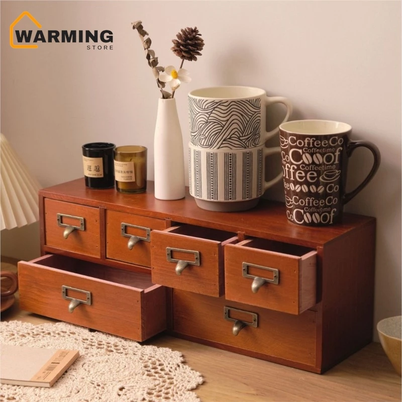 

Warming Wooden Desktop Shelf Miscellaneous Stationery Sorting Cabinet Desk Office Drawer Storage Cabinet Cosmetics Storage Box