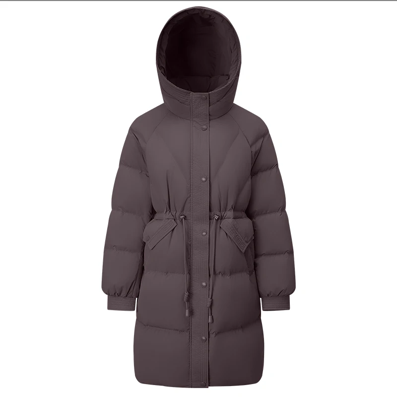 Chericom Damen-Daunenjacke mit Kapuze, lang, 2022, Winter, Kordelzug, Taille, Puffer, thermisch, warm, schlankmachend, lässige Oberbekleidung, Y309159Y