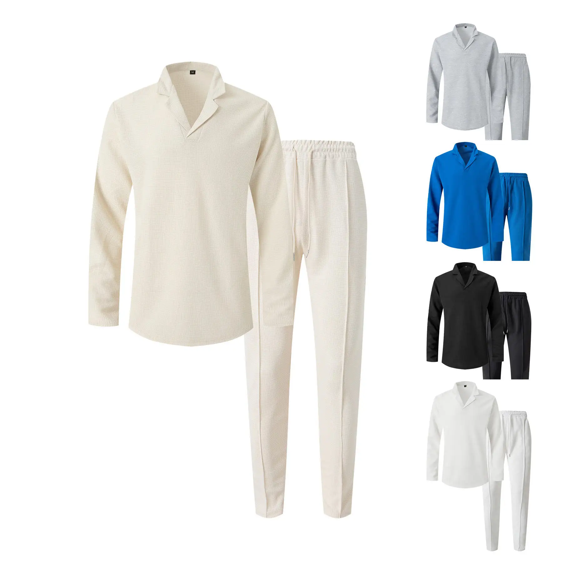 

Pure Color Long Sleeve Suit Set Autumn Men's Fashion T-Shirt with Lapel Pants Casual Comfortable Style for Business And Casua...