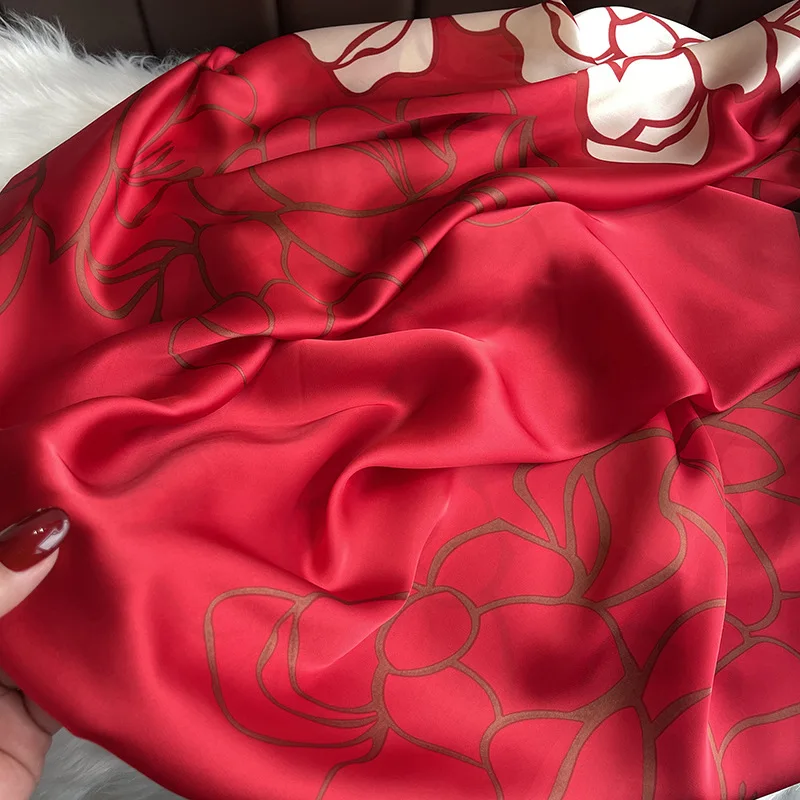 Luxury Brand Fashion Printing Silk Scarf 180*90cm Red Bandanna Foulard Muffler Travel Sun Protection Scarves Wrap for Mom Shawl