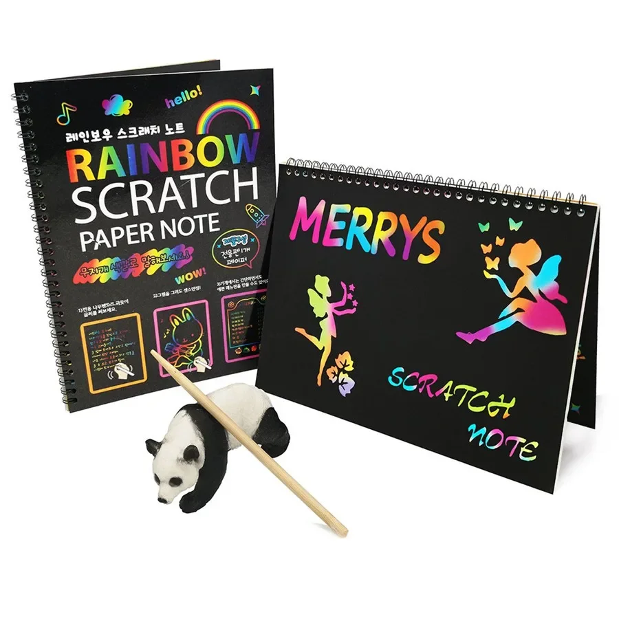 19*26cm Black Large Magic Color Rainbow Scratch Paper Note book DIY Drawing Toys Scraping Painting Kid Doodle Educational Books