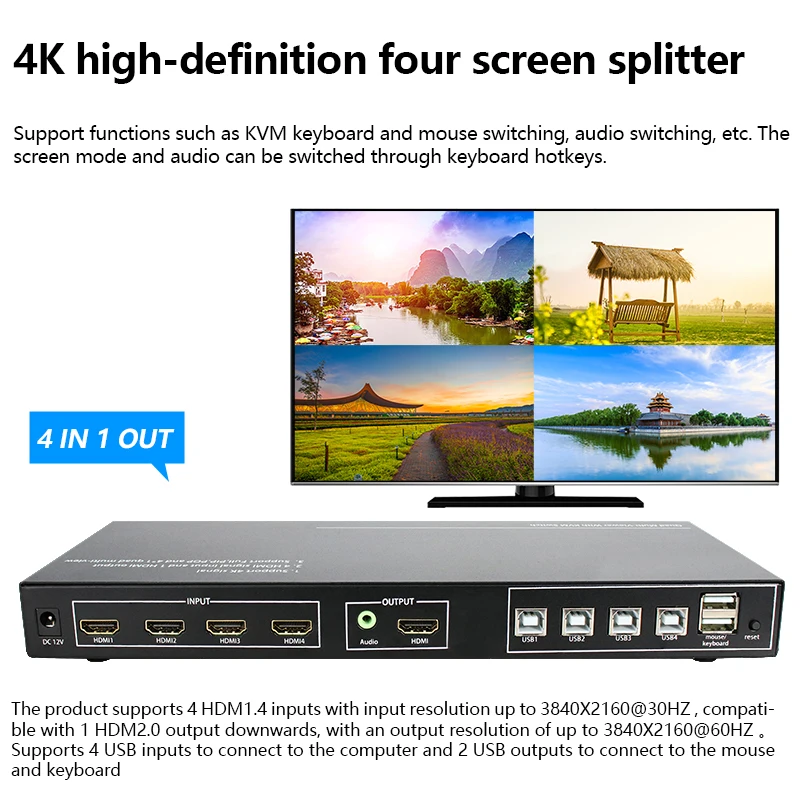 

4x4 Video Wall Controller 4K HD Multiplexer Switcher TV Splicing Advertising Box Splicer Digital Signage Picture Subtitles