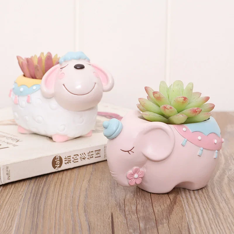 Cartoon Animal Resin Elephant Flowerpot Tabletop Potted Balcony Gardening Creativity