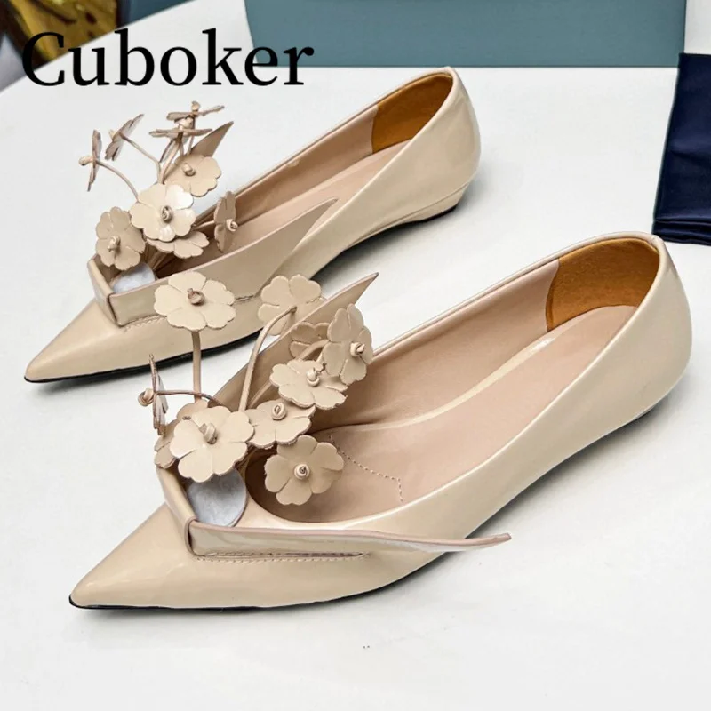 

2023 Leather Flowers Loafers Shoes Pointed toe Women's Flat Sandals Spring Summer Mules Women Dress Flats Shoes Ladies Shoes