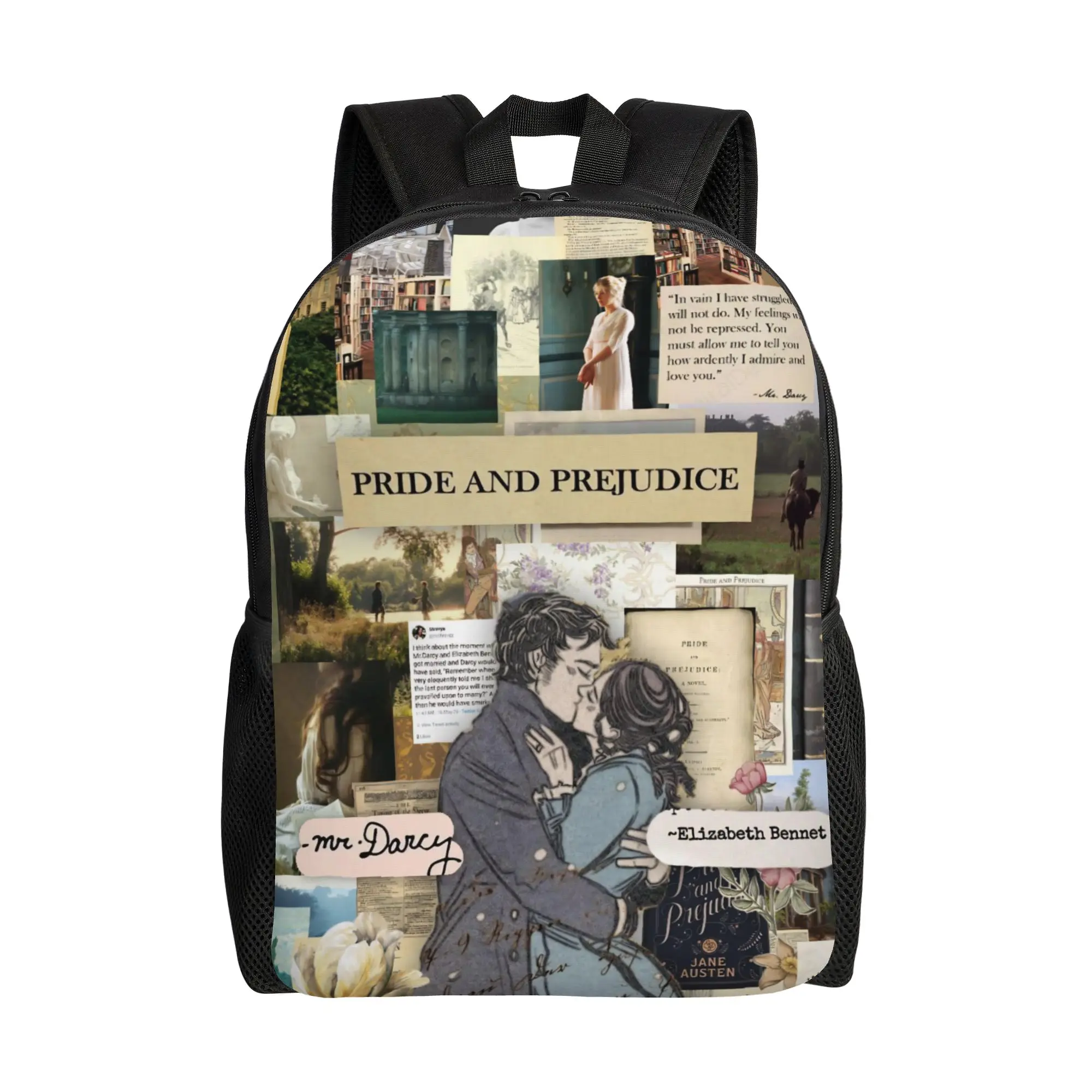

Рюкзак с цитатами из «Гордости и предубеждения» для мужчин и женщин, модный, для старшей школы, деловой, повседневный, в стиле Джейн Остин, холщовые сумки для колледжа, спортивные сумки