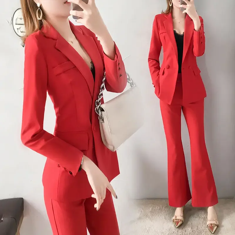 Indossare al lavoro Set di 2 pantaloni da donna Blazer professionale rosso e Set di due pezzi pantaloni per donna completo di pantaloni completo da