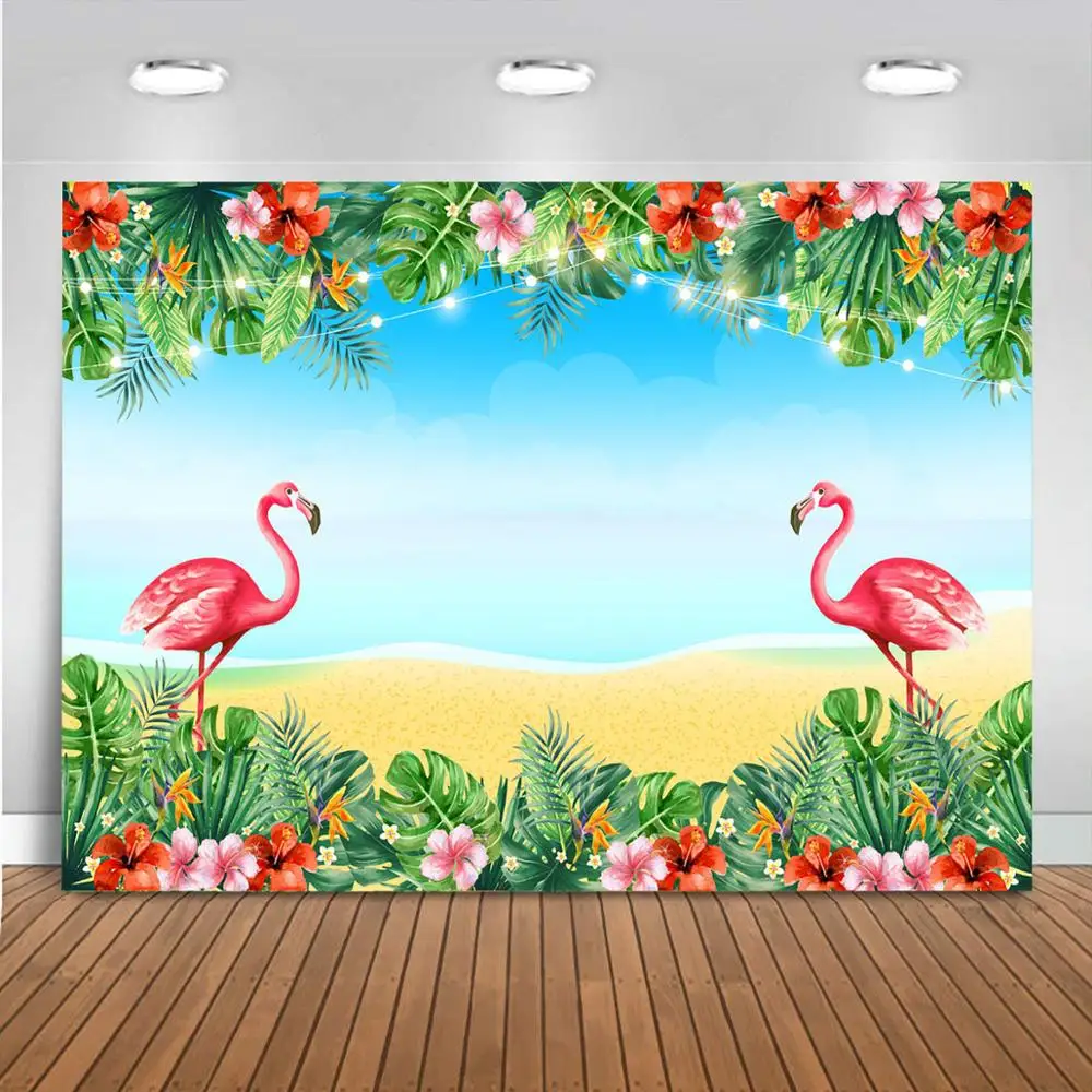 Mocsicka-Fondo de flamenco de verano, flores tropicales, hojas, Aloha, Luau hawaiano, evento de playa, decoración de fiesta de cumpleaños