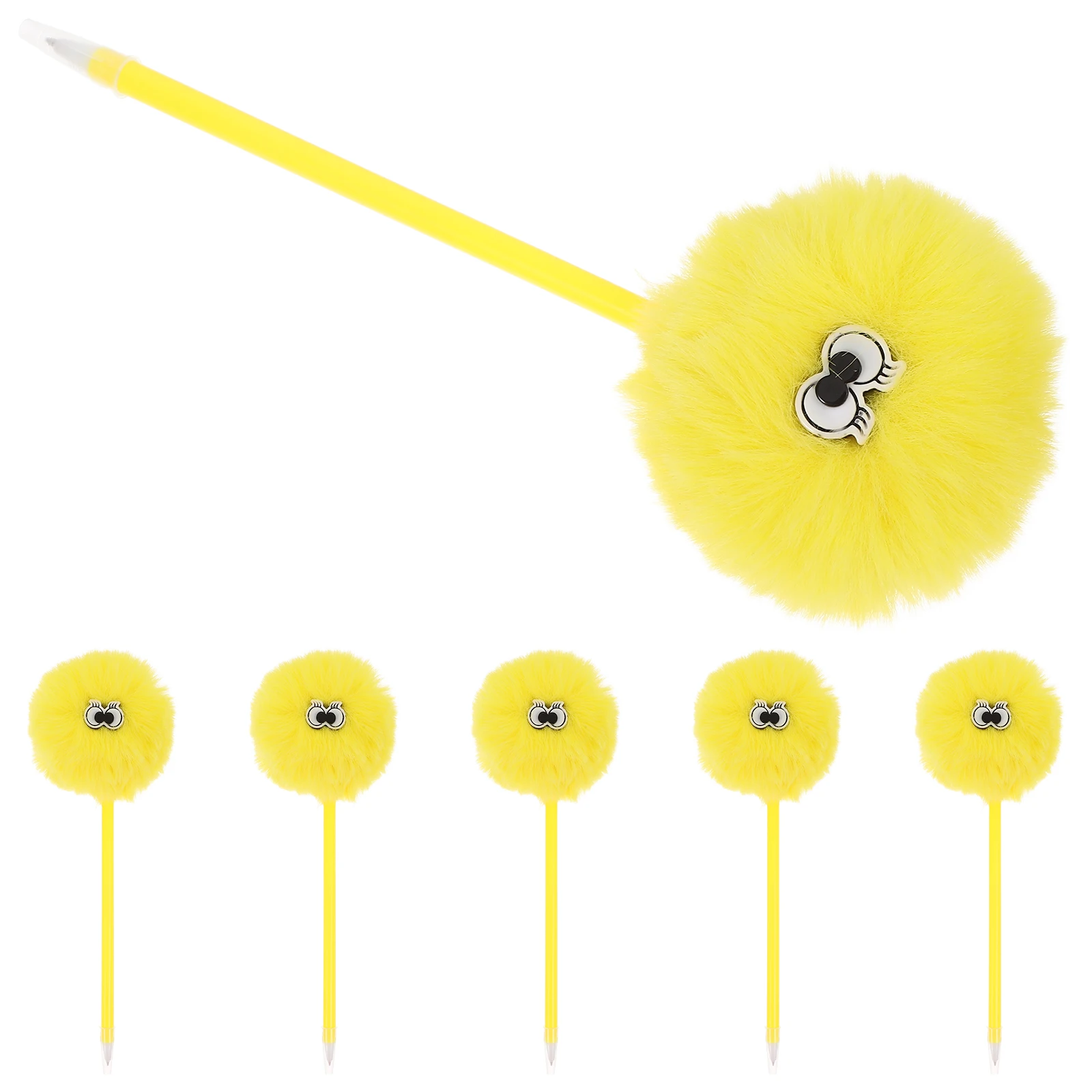

6 Pcs Black Ballpoint Pen Colorful Pensfluffy Cute Yellow Creative Writing