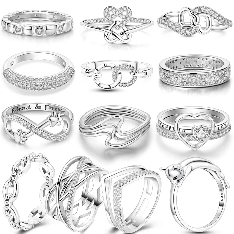 Silver Plated Sparkling Love Rings Zircon Winding Line Geometric Rings For Women Engagement Jewelry Anniversary Gift