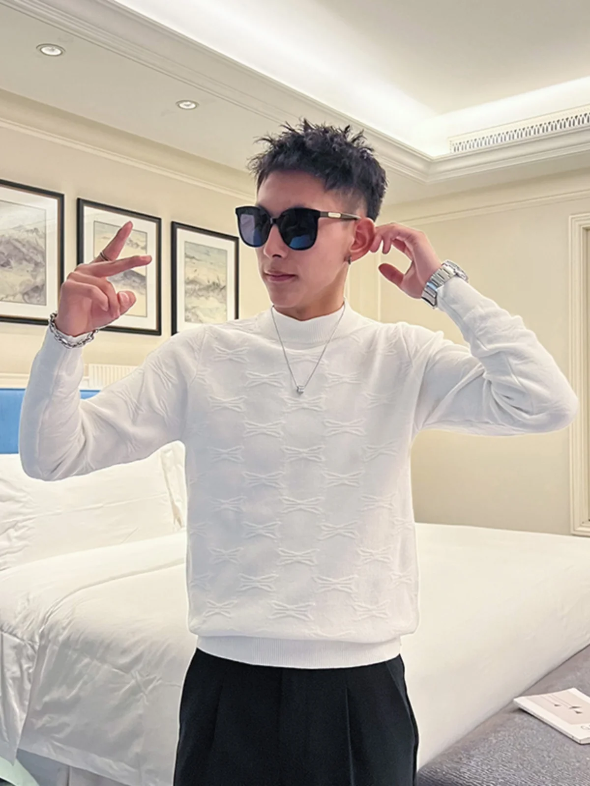 

Autumn Winter Thiened f High Collar Men's Sweater Trendy Brand Knitted Top Youthful Vitali Color Base Layer irt