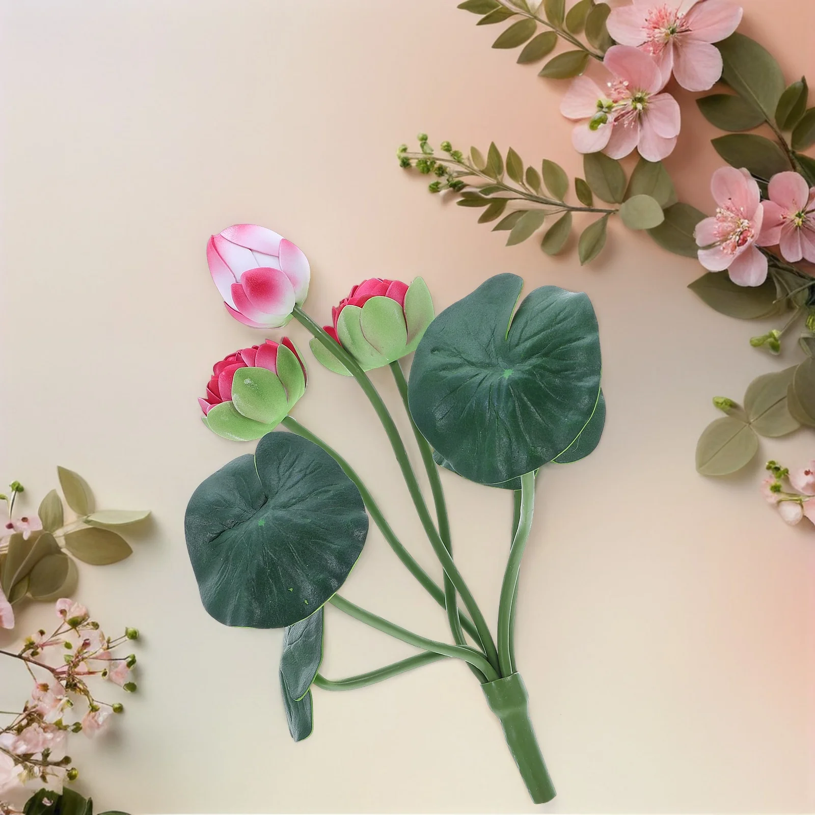

2Pcs Artificial Lotus Flowers Realistic Eva Material Faux Water Lily Bouquet Fake Lotus Stems Decor for Home Office Events