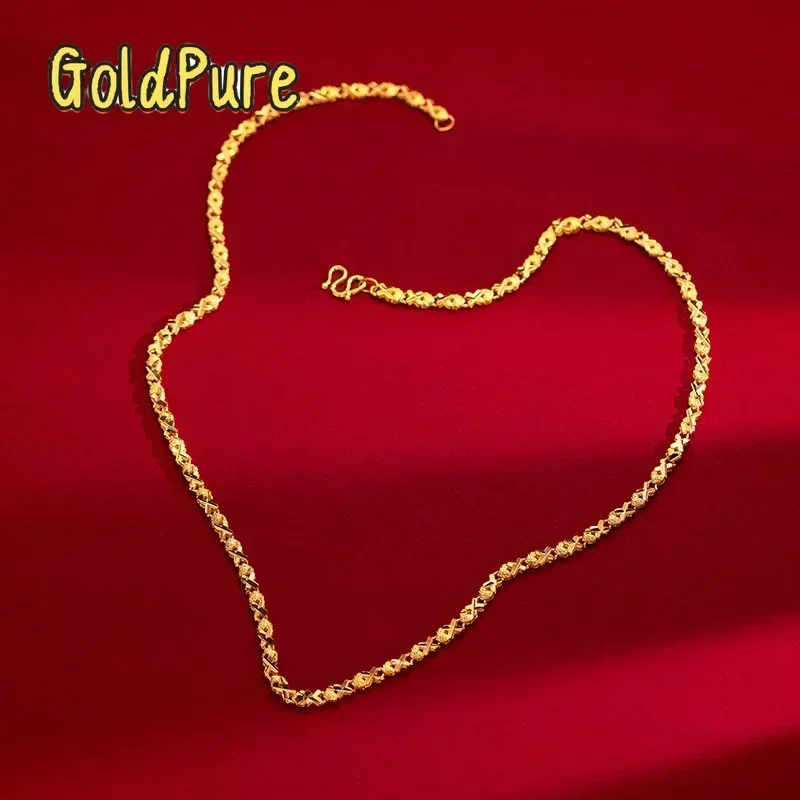 Goldpure 24K yellow gold 9999 real gold vintage women's heart inverted sweater necklace Gift for Valentine's Day