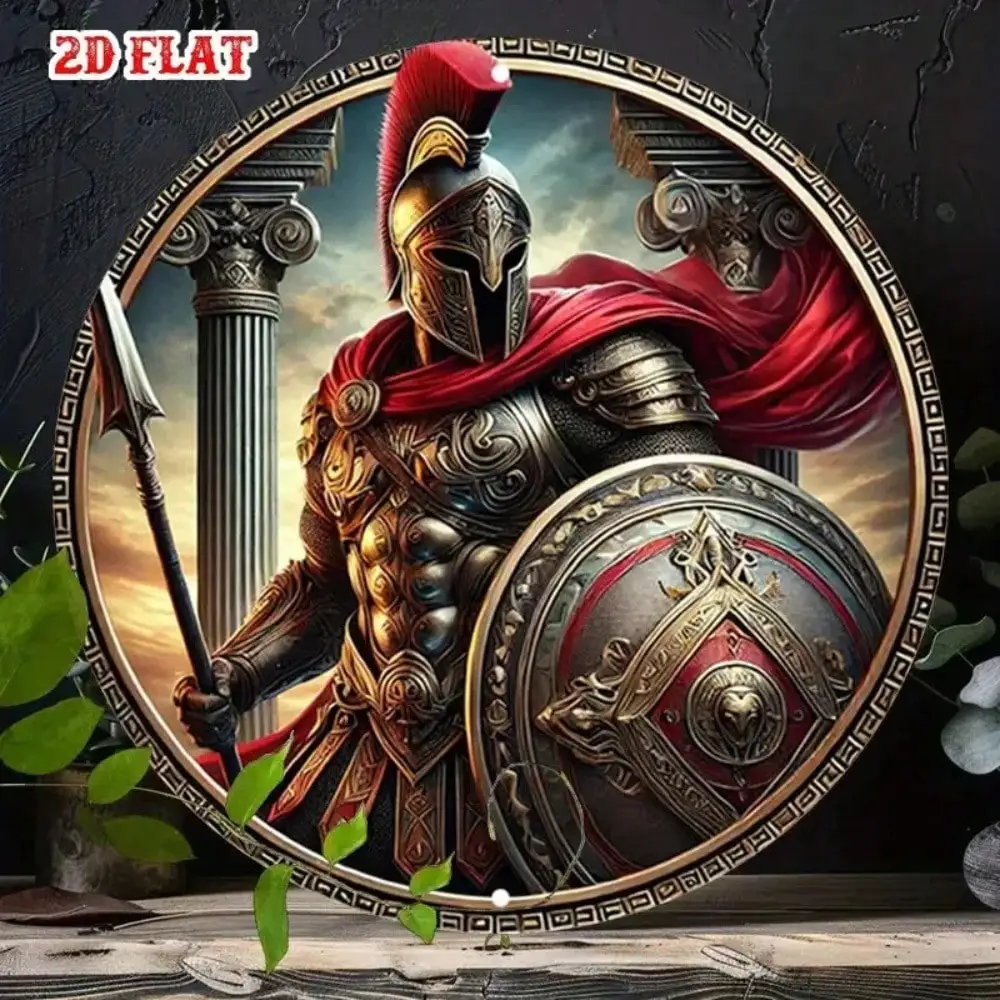 Tin Sign - Spartan Warrior Red Cape Spear Shield Vintage Durable Metal Plaque Wall Decor, Home Office Bar Man Cave Wall Art