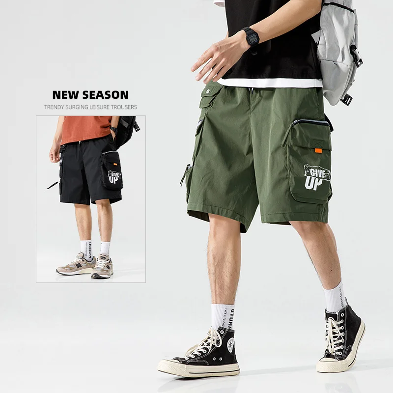 Men Hip Hop Streetwear Casual Shorts 2024 Summer Male Cargo Shorts Color Block Fashion Joggers Shorts Elastic Shorts Homme