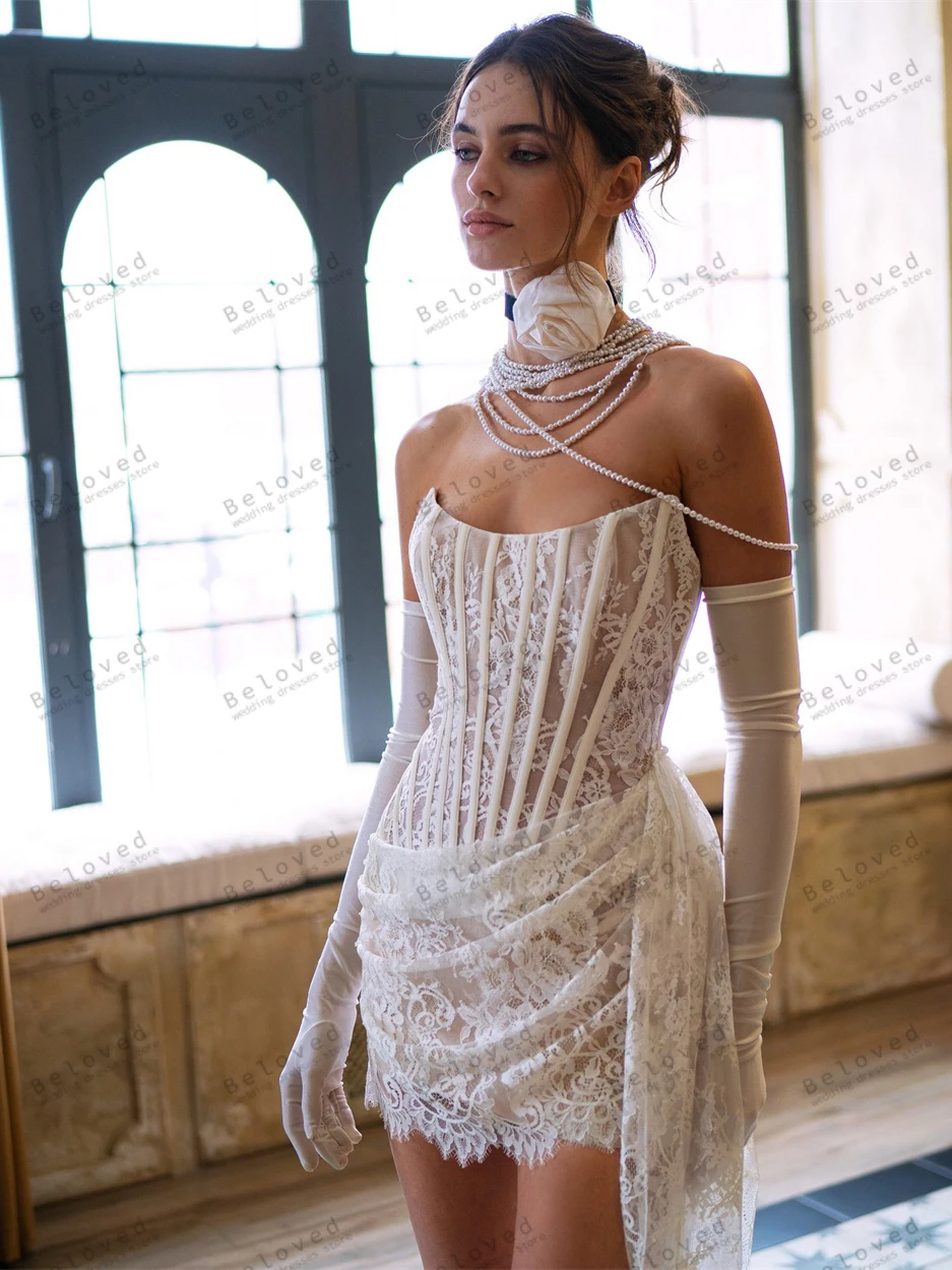 Vestidos de casamento modernos elegantes vestidos de noiva rendas apliques sem mangas mini vestidos sem mangas vestidos de novia personalizado 2025