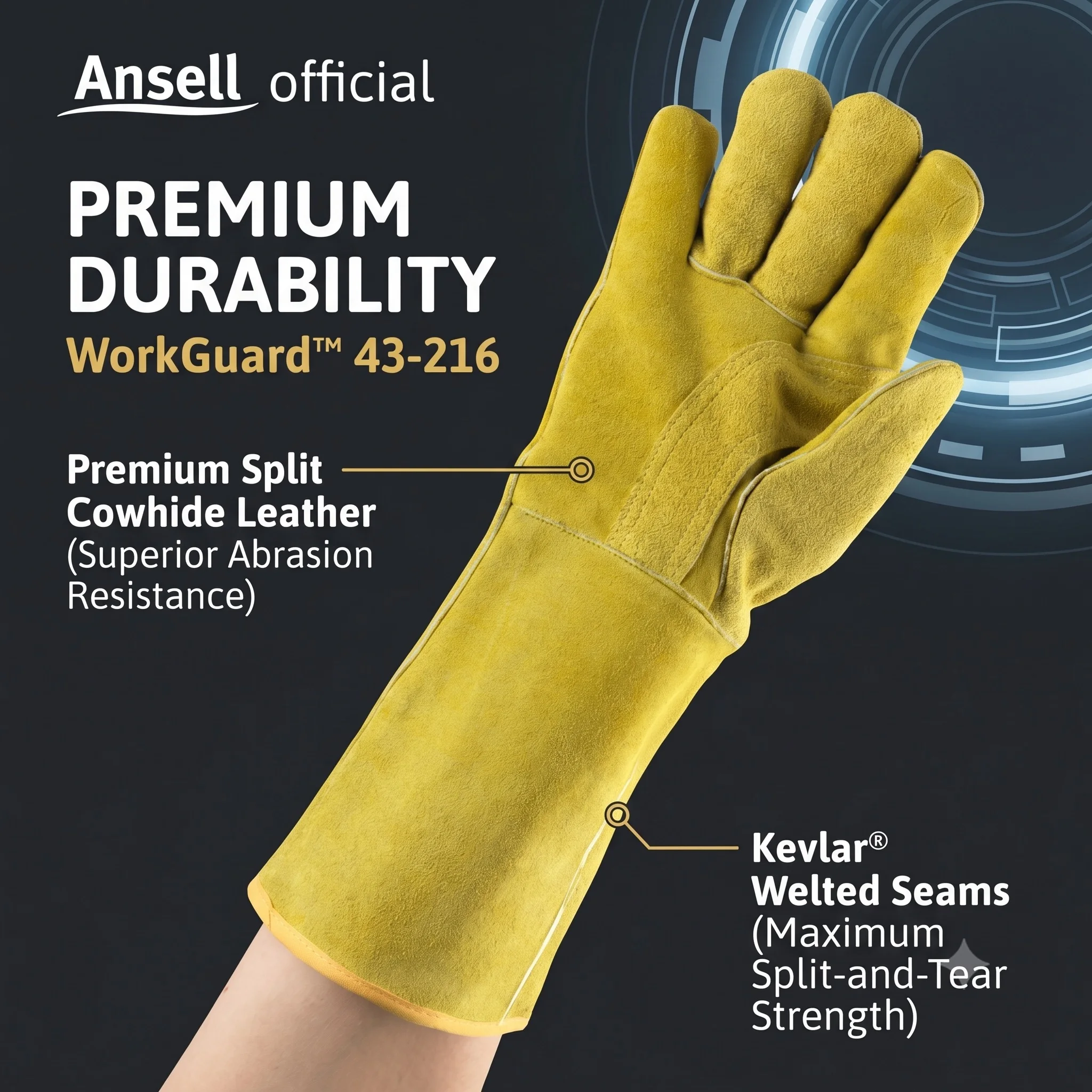 Ansell ActivArmr 43-216 WorkGuard Welding Gloves Cowhide Leather Heat Resistant Heavy Duty MIG Stick Welder Safety Work Gloves