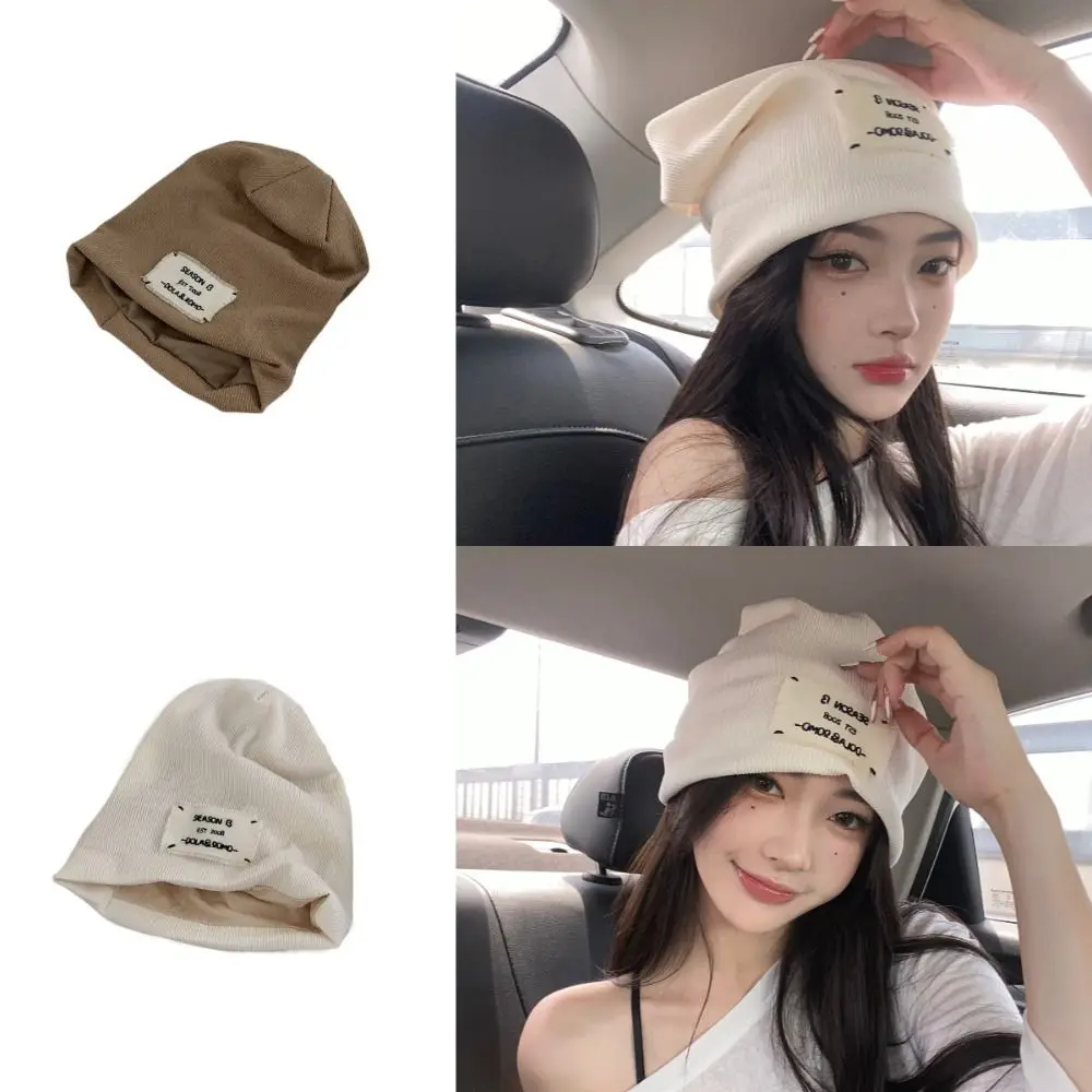 Ear Protectors Knitted Hat Letters Embroidered Breathable Thin Pile Cap Sun Protection Revealing Face Small Pullover Hat Women's