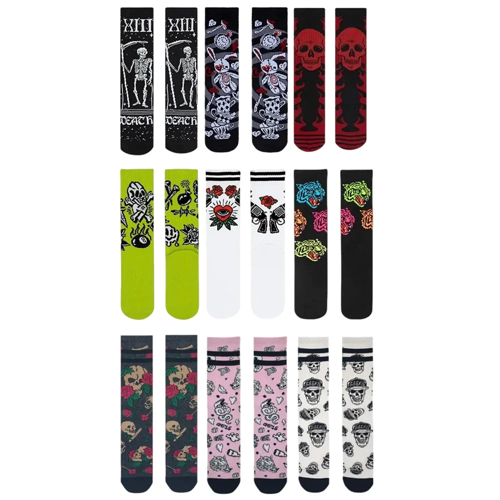9 Styles Harajuku Skull Punk Retro Skeleton Unisex Crew Socks Elastic Cotton Women Men Stocking Novelty Long Skateboard Socks