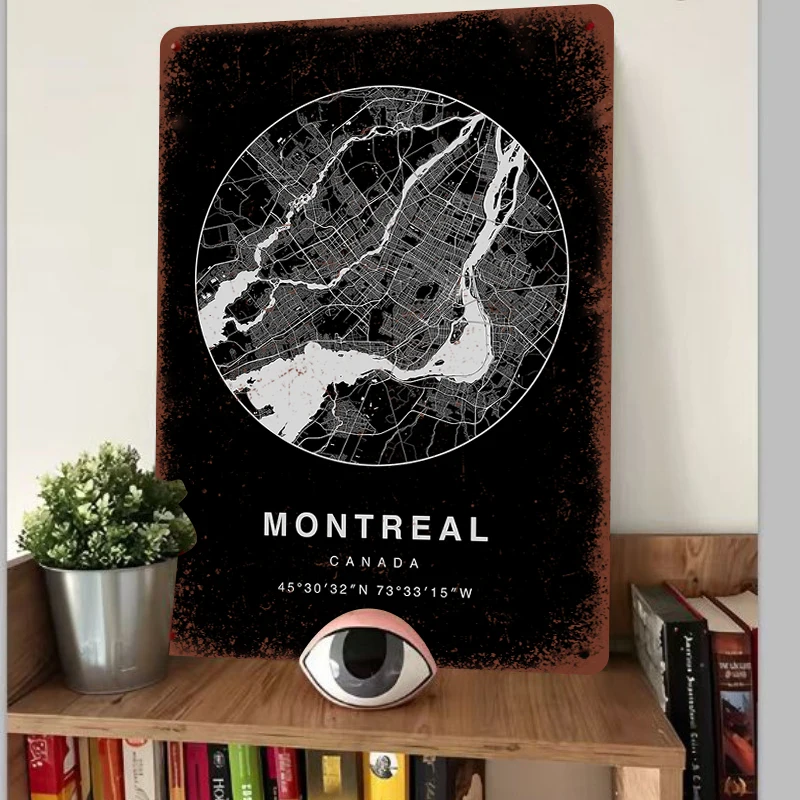 Montreal Canada City Map Metal Wall Art Decorative Iron Painting Home Decoration